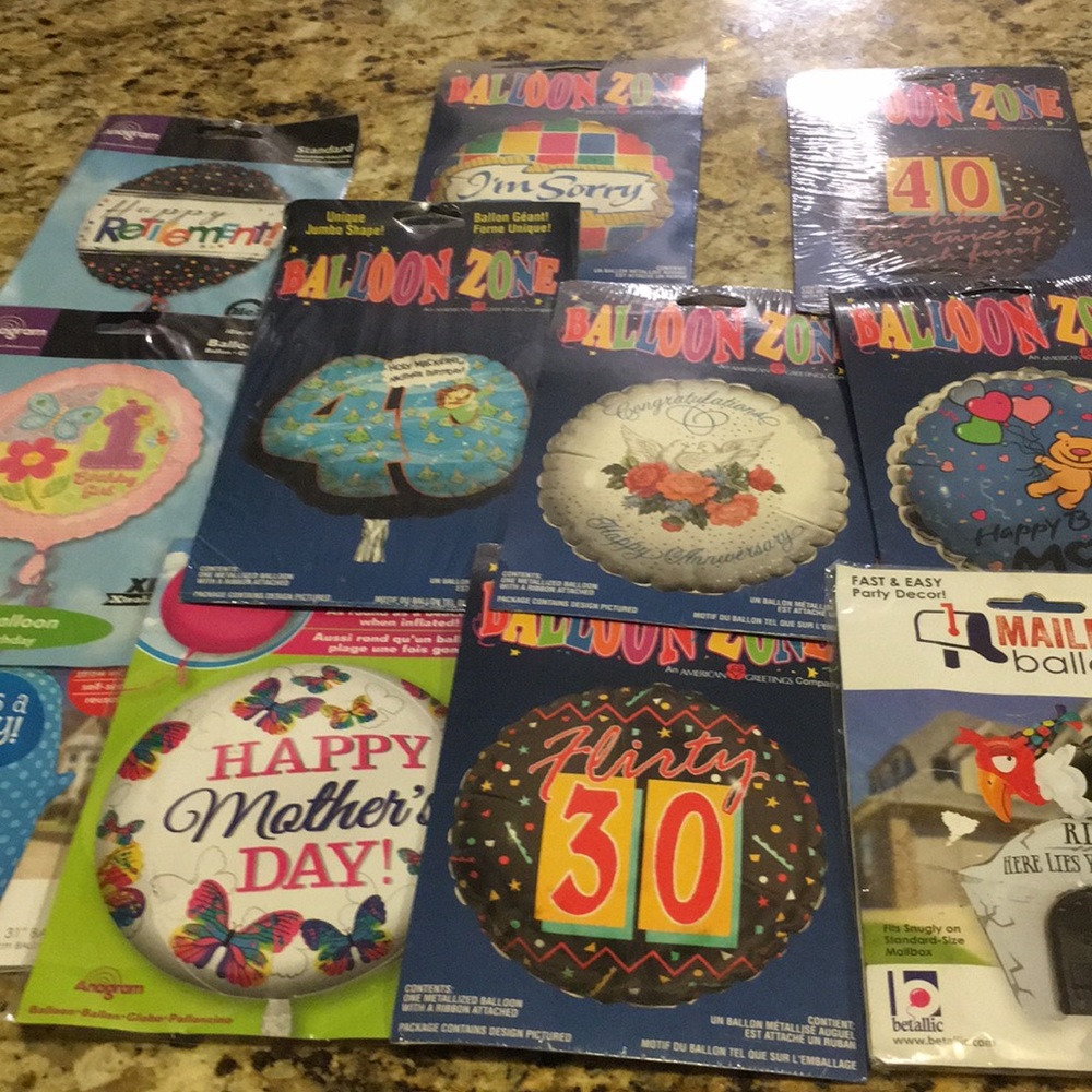 Mylar 11Pk multi-Celebration Balloons NEW SELFSEAL
